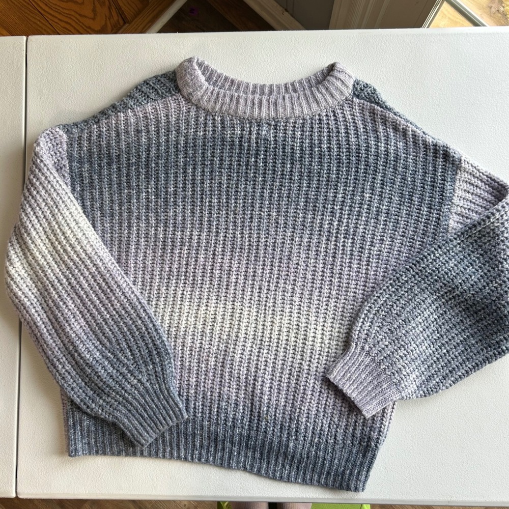 A New Day Ombre Chunky Ribbed‎ Knit Crewneck Sweater Grey Lavender XL